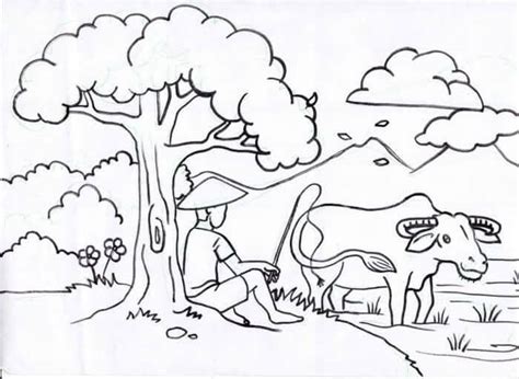 contoh gambar sketsa pemandangan alam broonet
