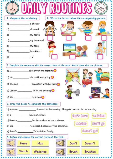 Daily Routines Worksheet For Kids