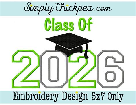 Embroidery Design Class Of 2026 Appliqué Graduation Cap Etsy
