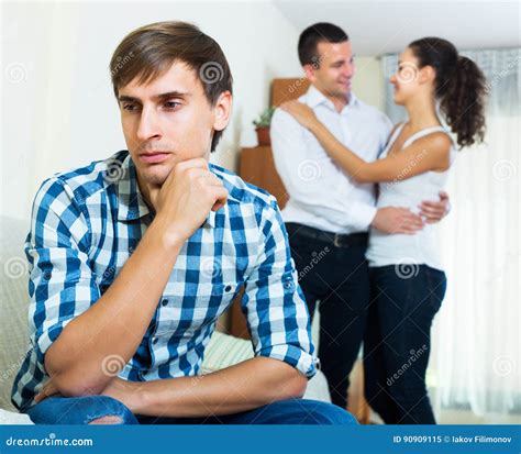 Ex Lover Watching Girlfriend Leaving Him Stock Image Image Of Jealous