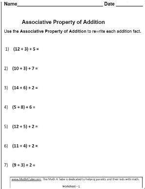 Properties Of Addition Worksheets Associative Commutative