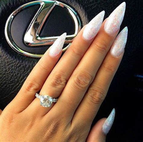 Beautiful White With Silver Glitter Stiletto Nails More I Love Nails