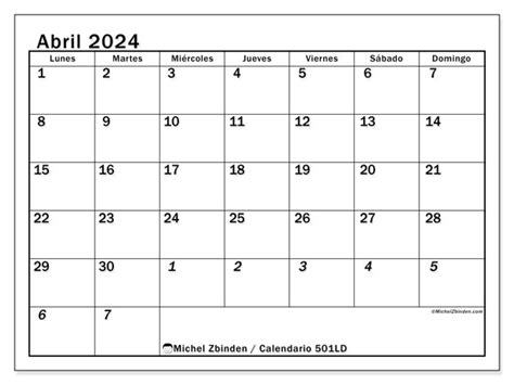 Calendario Abril De 2024 Para Imprimir “501ld” Michel Zbinden Hn