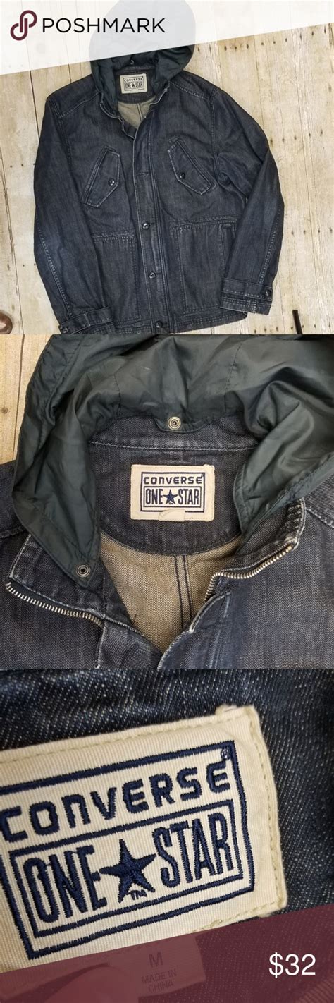 Its dual front closure gives you the option of closing with its zipper or snap buttons. Converse One Star Mens Denim Jacket This jacket is dark in ...