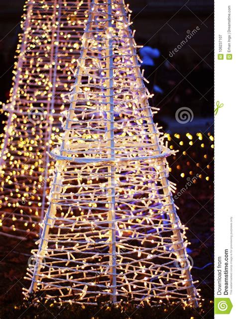 Christmas Tree At Night Night Lights On Decorative Christmas Trees