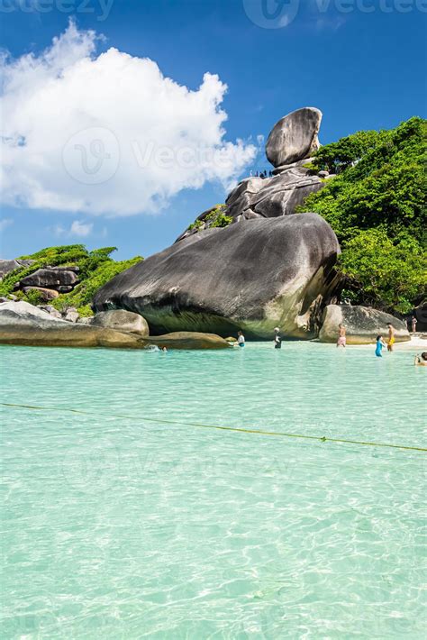 Beautiful Landscape People On Rock Is A Symbol Of Similan Islands Blue
