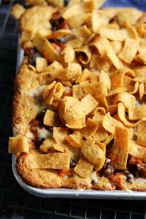 Vegetarian Frito Chili Cornbread Slab Pie Joanne Eats Well With Others