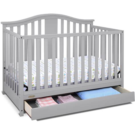Measuring just 38 h x 39.13 w x 26.25 d overall, this crib is designed to fit in smaller spaces, while its four lockable hooded caster wheels for effortless mobility. Graco Solano 4 in 1 Convertible Crib with Drawer, Pebble ...