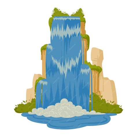 Premium Vector Streaming Waterfall Cartoon Water Cascade Mountain