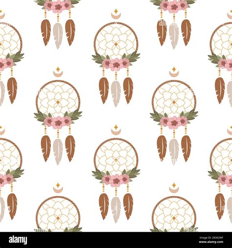 Vector Ethnic Seamless Pattern Native American Dream Catcher With