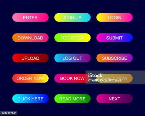 Web Buttons Flat Design With Colorful Trendy Gradient Stock