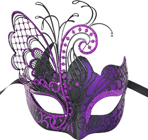 Purpleblack Butterfly Rhinestone Metal Venetian Women Mask For Masquerademardi Gras Partysexy