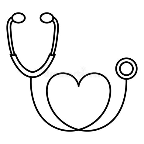 Figure Black Sticker Stethoscope With Heart Icon Stock