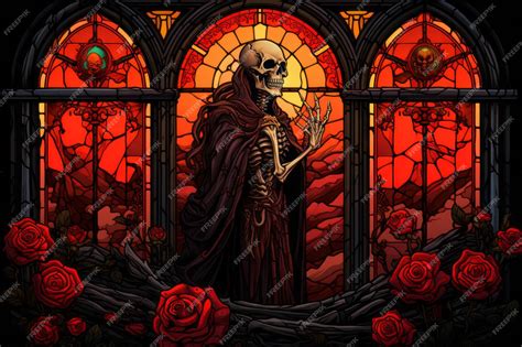 Premium Ai Image The Grim Reaper In Front Of Stained Glass Windows
