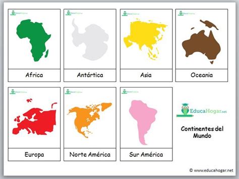 Los Continentes Tarjetas De 3 Partes Montessori