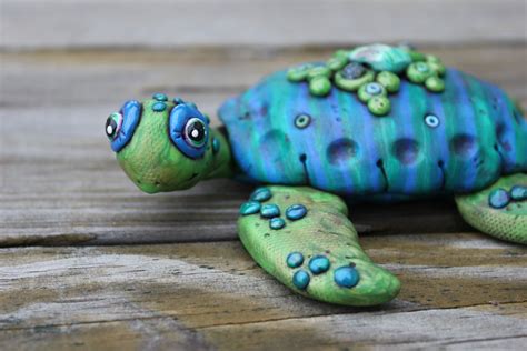 Blue Green Sea Turtle Polymer Clay Sculpture Etsy Polymer Clay