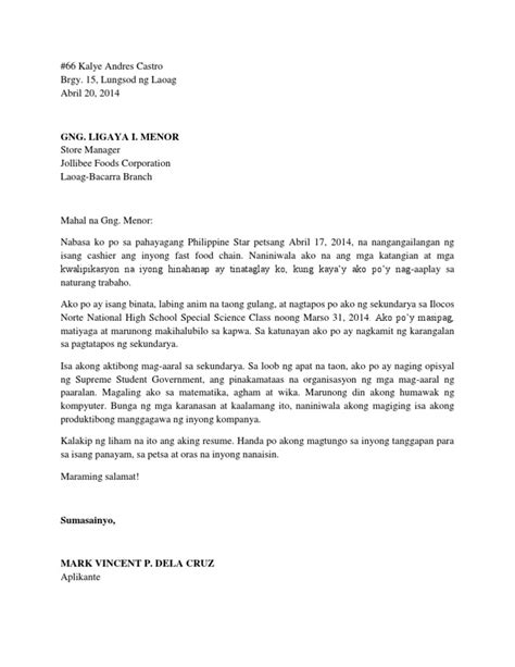 Halimbawa Ng Application Letter Tagalog