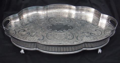 Large Vintage Sheffield Silver Plate On Copper Butlers Gallery Serving