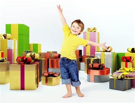 Cheerful Kid With Lots Of Presents Stock Image Image Of Expression