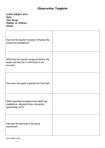 Formal Observation Lesson Plan Template New Observation Template