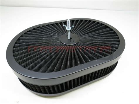 Black 12x2 Oval Super Flow Thru Top Air Cleaner Washable Sbc Bbc Chevy