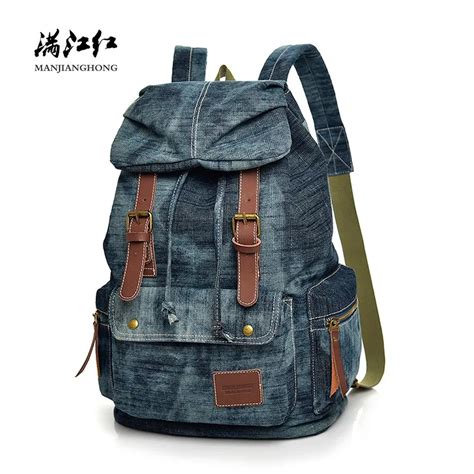 Vintage Denim Men Backpack Drawstring Casual Large Travel Backpack