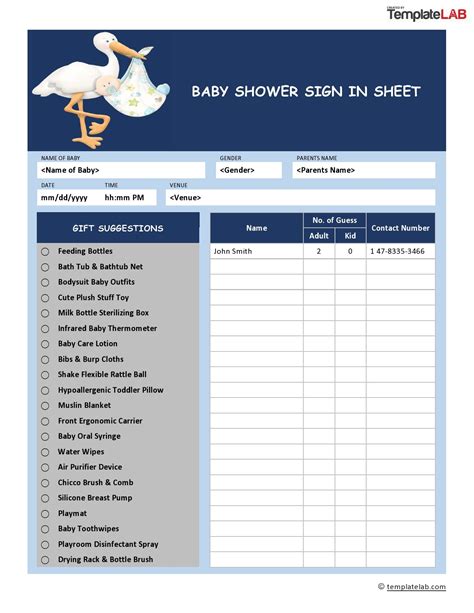 Baby Shower Sign In Sheet Template Home Interior Design