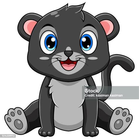 Cute Baby Black Panther Cartoon Sitting Stock Illustration Download