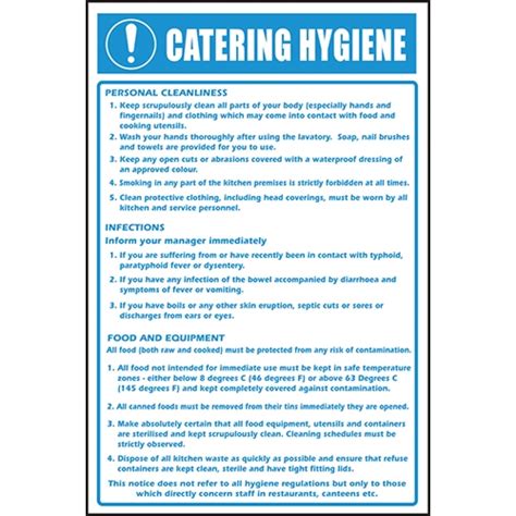 Catering Hygiene Notice Self Adhesive Sign 300 X 200mm Printed Printed