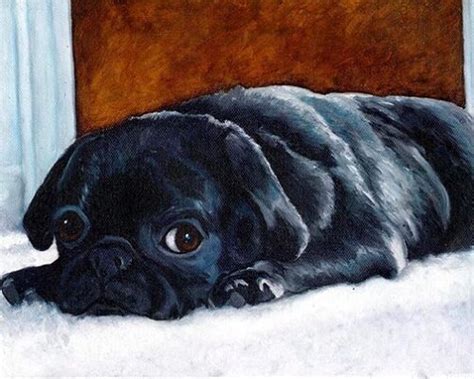 8x10 Black Pug Puppy Dog Art Print Of Original Oil Painting Artwork By