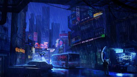 Futuristic City Dark Evening Rain 4k Hd Artist 4k Wallpapers Images