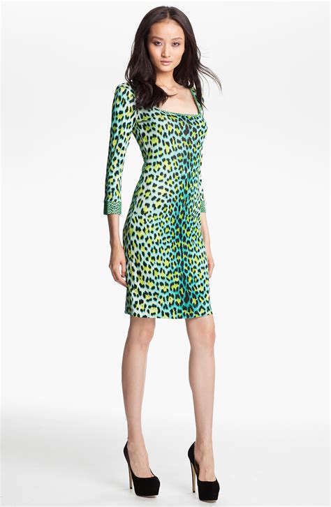 Just Cavalli Leopard Print Jersey Dress In Green Teal Lyst