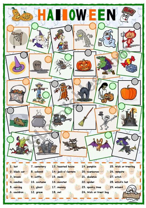 Halloween Vocabulary Printable Worksheets | AlphabetWorksheetsFree.com