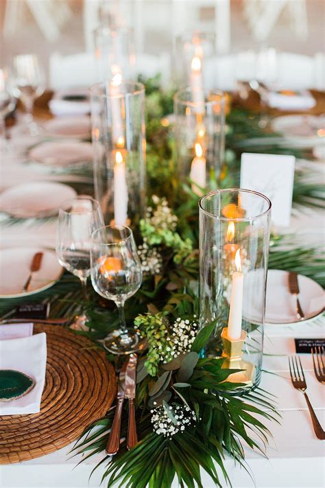 Tropical Greenery Candlelit Tablescape At Rosewood Mayakoba In Playa