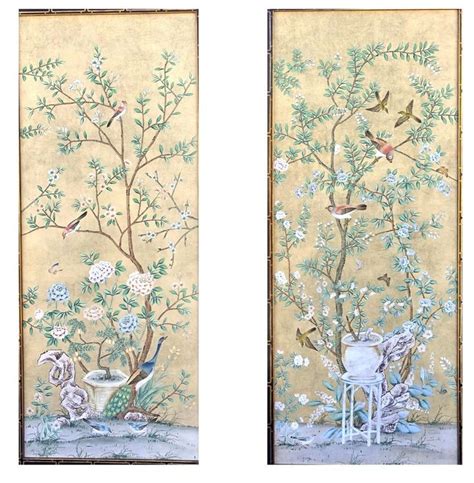 Unframed Hand Painted Silk Chinoiserie Panels And Printed Etsy