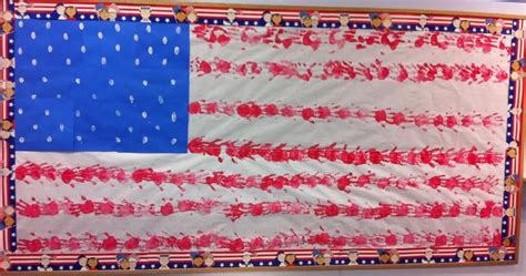Patriotic American Flag Handprint Bulletin Board Idea Preschool
