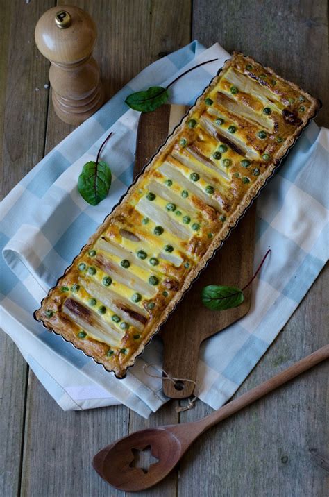 Quiche aux asperges blanches et petits pois