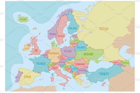 3x Colorful Europe Maps Education Illustrations Creative Market