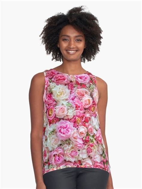 Pink Red Roses Romantic Floral Print Sleeveless Top By Newburyboutique