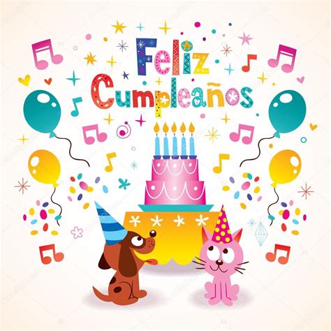 Feliz Cumpleanos Happy Birthday In Spanish Greeting Card — Stock Vector © Aliasching 124096270