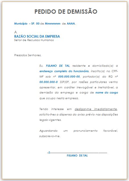 Modelo Carta De Demissão Sem Aviso Modelo De Informe