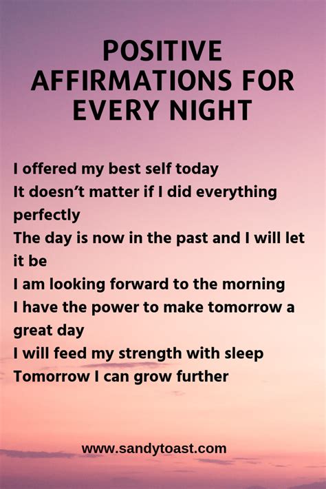 Positive Affirmations For Every Night Self Love Affirmations