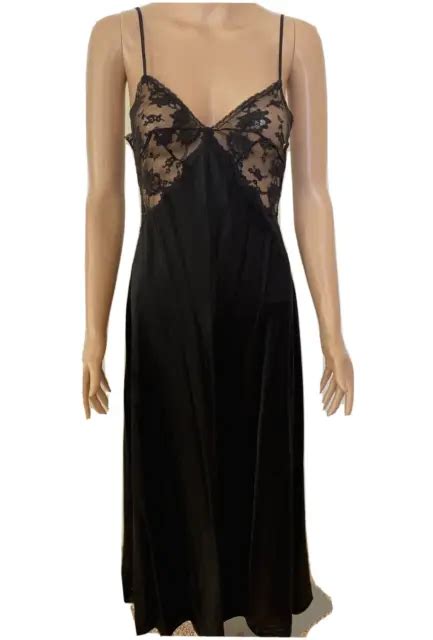 miss elaine vintage long black nightgown with front back lace top 23 39 picclick