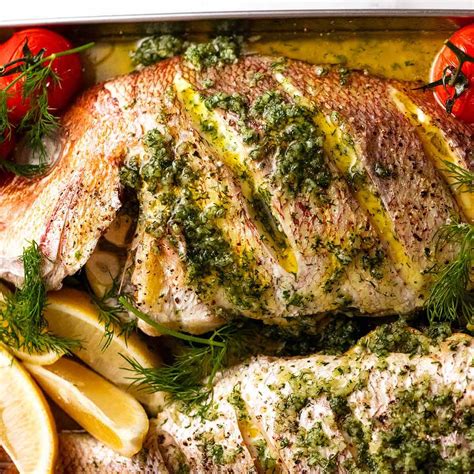 Whole Baked Fish Snapper With Garlic And Dill Butter Sauce Recipetin Eats