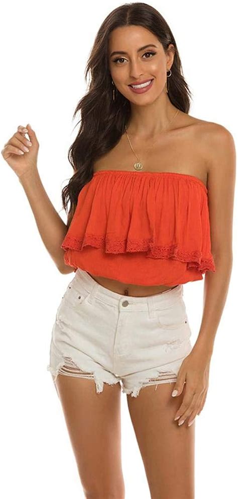 Jessie Tube Tops For Women Ruffle Crop Top Elastic Strapless Blouse