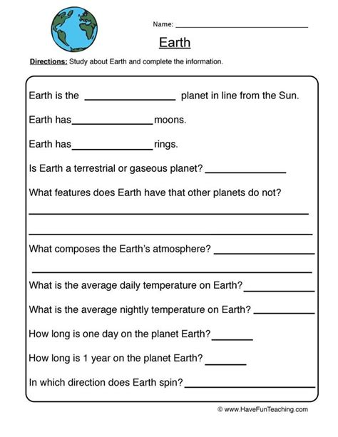 Earth Planet Worksheet Have Fun Teaching Solar System Worksheets