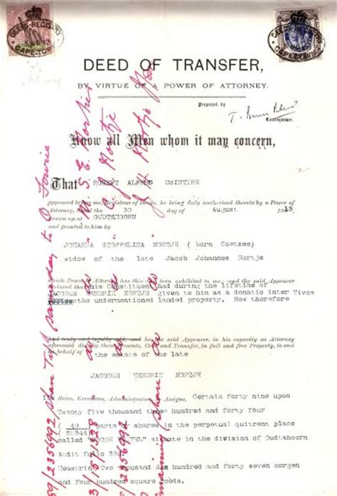 Documents Union Of South Africa Cape Oudtshoorn Deed