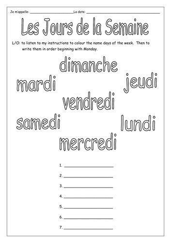 French Days Of The Week Les Jours De La Semaine Teaching Resources
