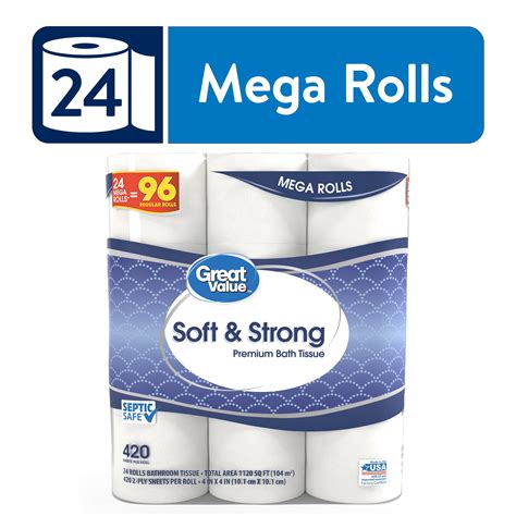 Great Value Soft And Strong Premium Toilet Paper 24 Mega Rolls