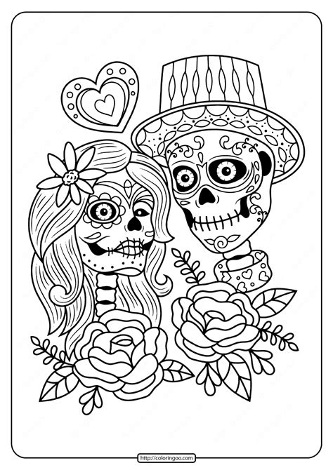 Free printable & coloring pages. Printable Day of the Dead Couple Pdf Coloring Page